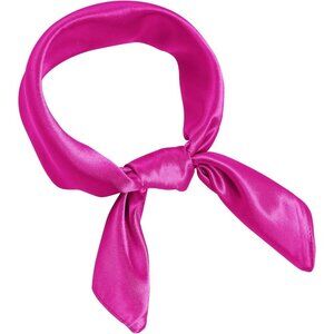 Women Rosy Red Chiffon Square Ribbon Neck Scarf Satin Handkerchief For Halloween